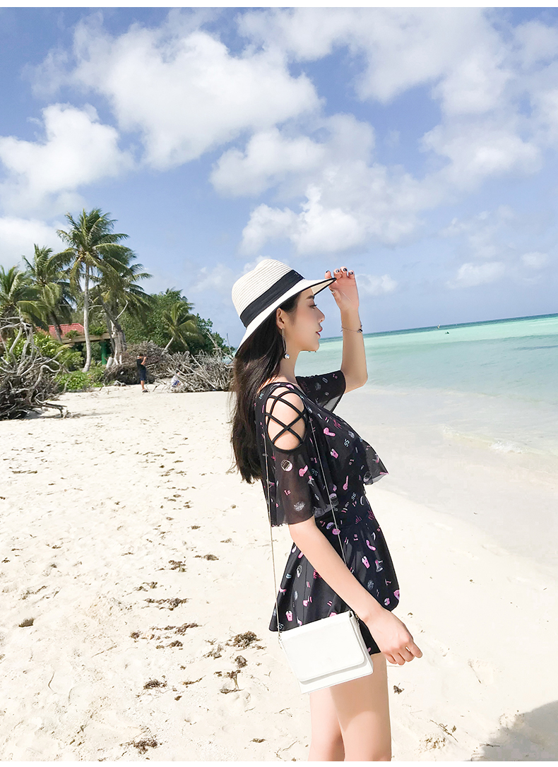 Áo tắm nữ bảo thủ một mảnh che bụng thon gọn ngực nhỏ tập hợp áo tắm Hàn Quốc suối nước nóng cỡ lớn tay áo bơi áo bơi liền thân nữ