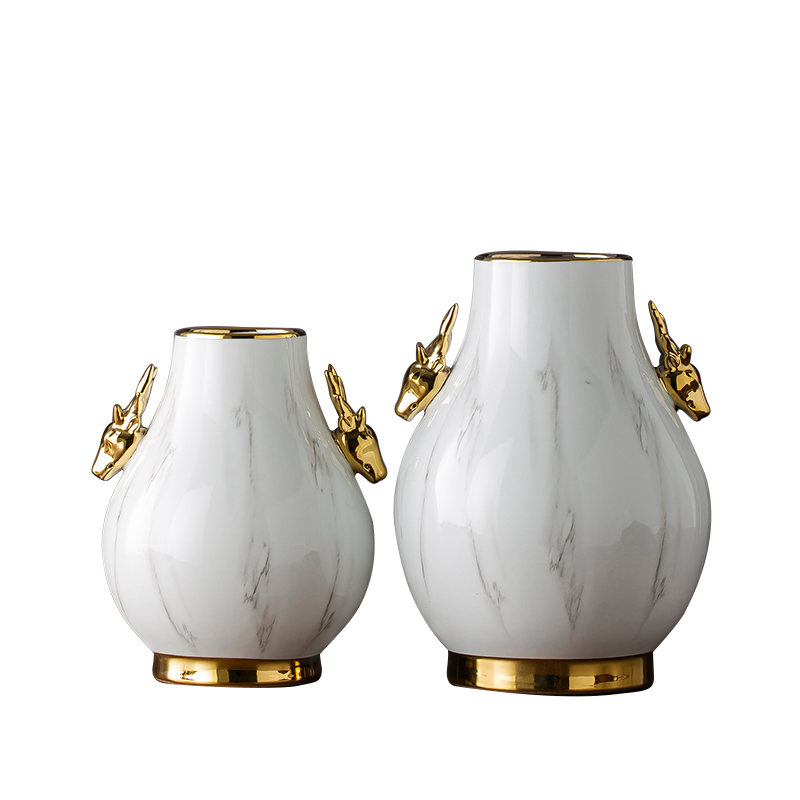 Ceramic dry flower vase household living room table vase furnishing articles light decorations creative key-2 luxury decoration Ceramic deer floral outraged