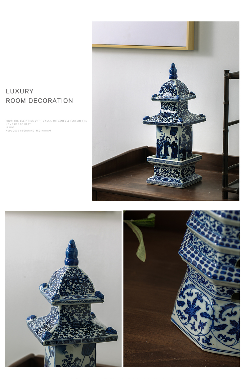 Jingdezhen ceramics wenchang tower of modern Chinese style and exquisite pagoda town home furnishing articles 10 layer wine porch rich ancient frame