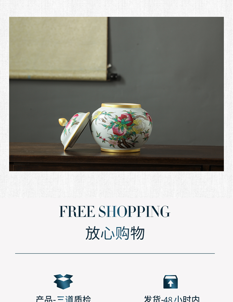 Archaize of jingdezhen ceramics powder enamel nine peach figure storage tank caddy fixings large sealed jar with cover home furnishing articles