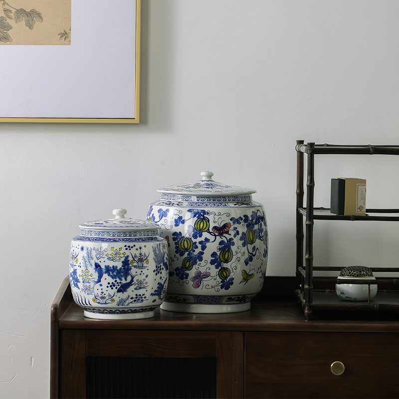 Jingdezhen ceramic pot of pu 'er tea seven loaves cylinder storage POTS are scattered receives tea urn POTS to to the tea urn tea bucket