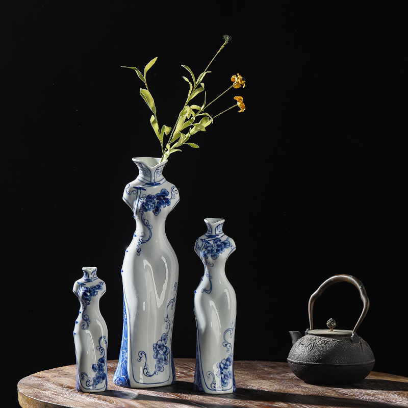High temperature hydroponic ceramic vase cheongsam of jingdezhen blue and white porcelain vase qipao cheongsam vase classical Ming and the qing dynasty vase