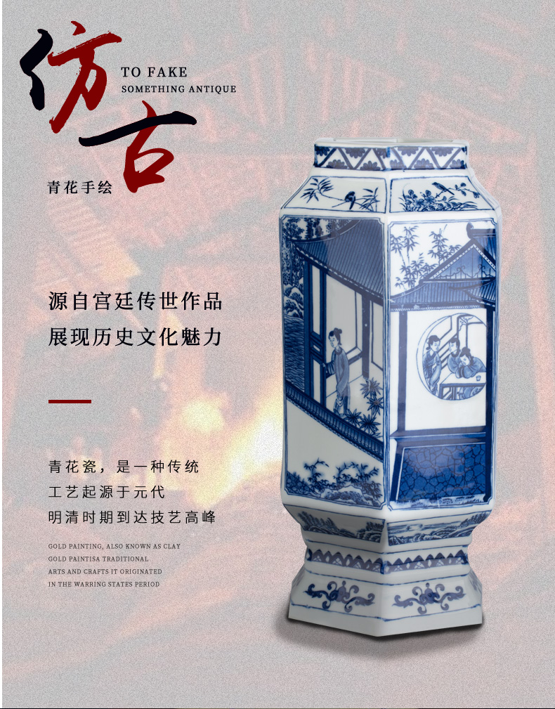 Jingdezhen ceramics six - party furnishing articles TV ark, blue and white vase flower arranging the sitting room porch rich ancient frame soft outfit decoration