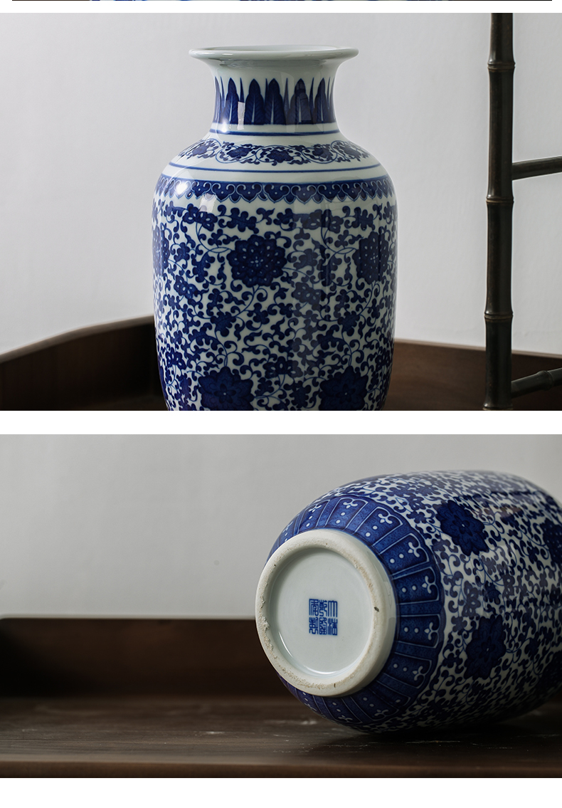 Blue and white porcelain antique vase Chinese style classical flower arranging household soft outfit example room sitting room porch TV ark, furnishing articles