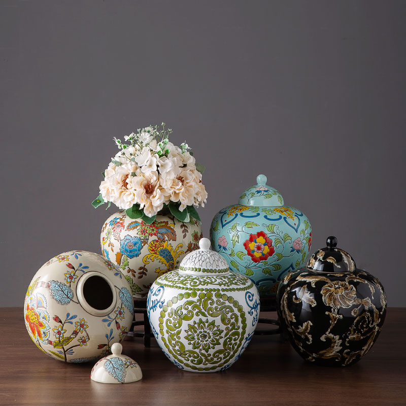 Jingdezhen ceramic storage tank household soft adornment with cover large receive a jar of new Chinese style originality vase furnishing articles