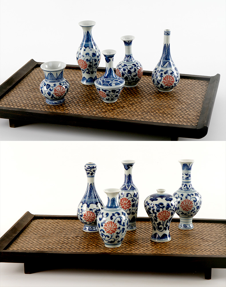 Jingdezhen ceramics antique blue - and - white hand - made mini floret bottle of flower tea hydroponic creative rich ancient frame furnishing articles