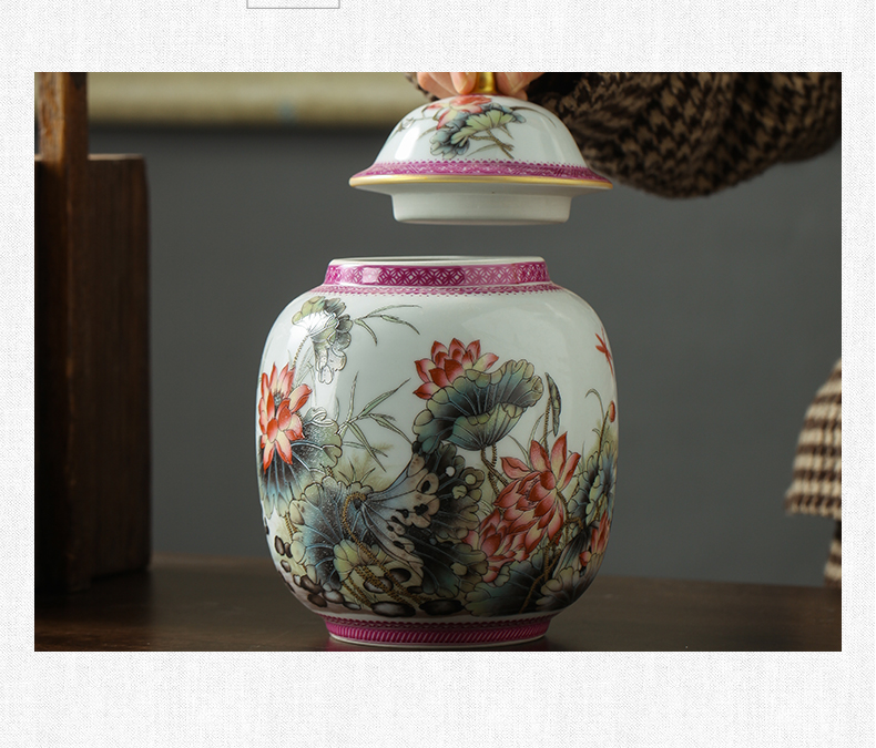 Jingdezhen ceramics powder enamel caddy fixings puer tea pot with cover Chinese famille rose tea storage tank tea