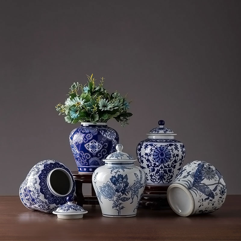 Jingdezhen porcelain dry flower vases, new Chinese style of archaize sitting room place wedding gift decoration porcelain with cover POTS