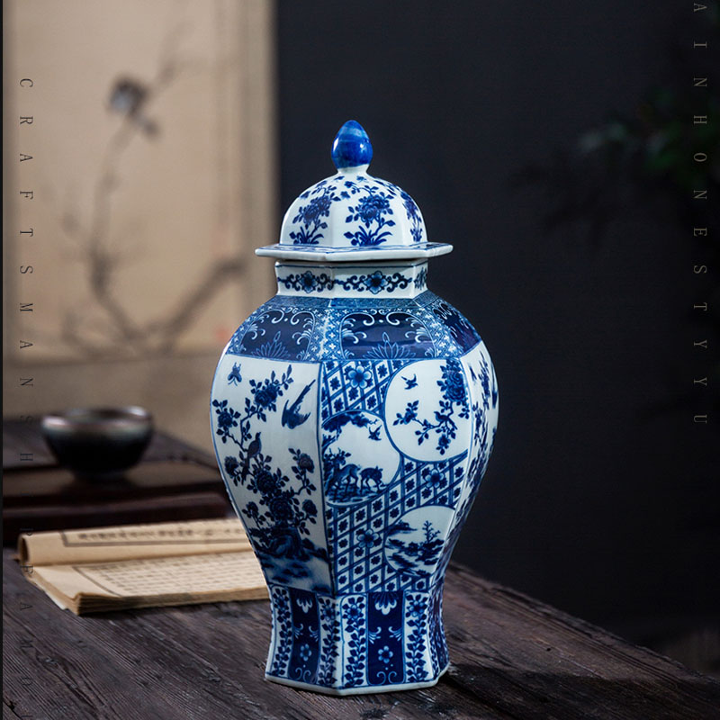 Chinese style decorates furnishing articles ceramic antique blue and white porcelain vase sitting room ark adornment furnishing articles version into living room