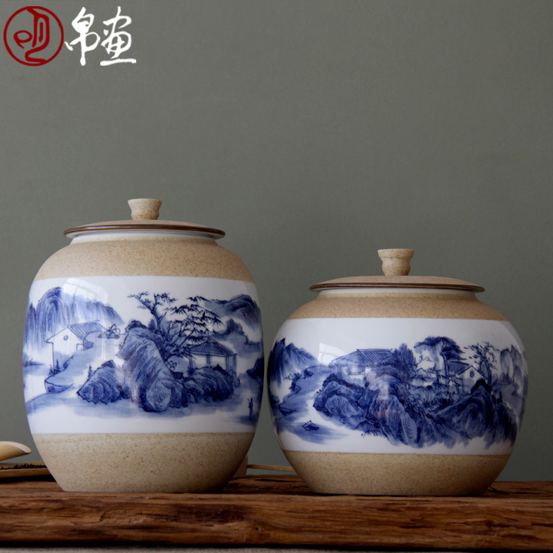 Of the ceramic tea canister pu hand landscape clay POTS large caddy fixings
