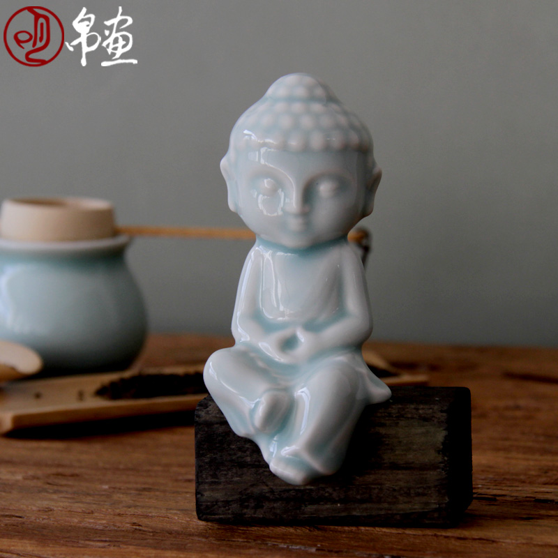 Shadow green ceramic small crossing their creative its elves tea pet/meditation figure of Buddha of record limit sweet comfort small tea pet