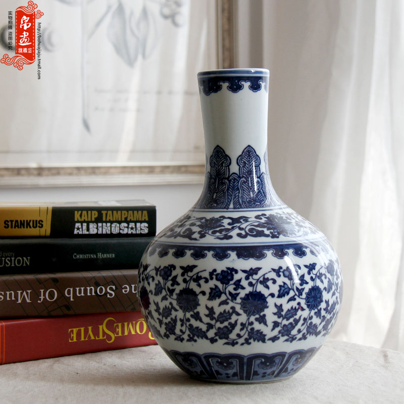 Jingdezhen blue and white porcelain vase furnishing articles narrow expressions using ceramics home sitting room adornment flowers flower arrangement water rich ancient frame