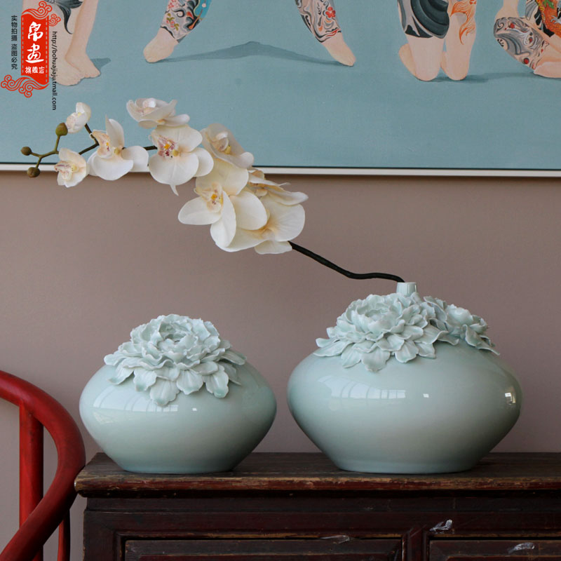 Furnishing articles jingdezhen ceramic vases, small expressions using manual shadow green home sitting room adornment creative flower arranging flower decoration