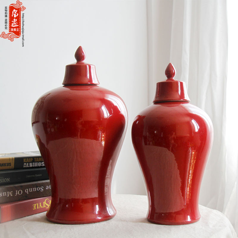 Jingdezhen ceramic vase furnishing articles red celadon home sitting room simulation flower narrow saliva to raise flowers, dried flowers, flower arrangement