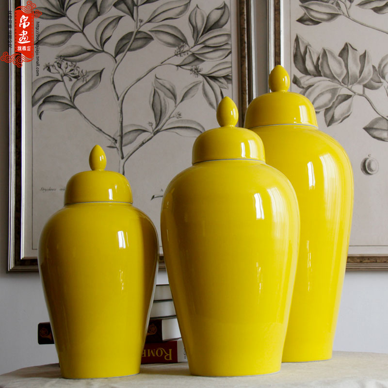 Jingdezhen ceramic vases, POTS single glaze lemon yellow sitting room of Chinese style household soft adornment furnishing articles arranging flowers adorn article