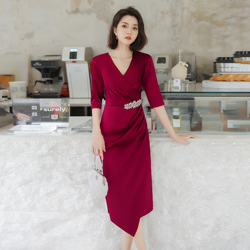 Red Evening Gown High-end Wedding Mother Dress Young Foreign Pie Wedding Foreign Wedding Party Wedding Banquet Noble Summer