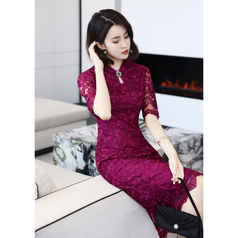 High-end evening dress women's banquet noble and elegant temperament large size lace skirt mother's dress wedding banquet wedding small summer