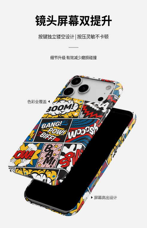 Comic Art Illustration Pattern Heat Dissipation Lightweight Glossy Finish – Pro/Plus/Max/Air – 17, 16, 15, 14, 13, 12 iPhone