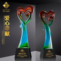 Liuli crystal trophy customized creative lettering excellent employee company event awards honorary souvenir