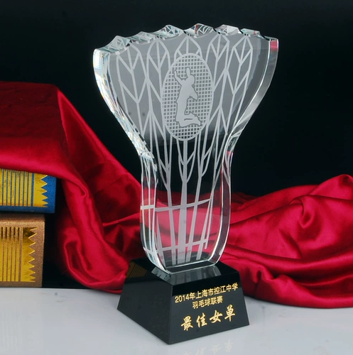 Конкурс бадминтона Crystal Trophy Customed Гравировал, создавая годовые подарки Creative Badminton Awards Creative Badminton Awards