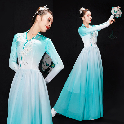 Chinese Folk Dance Dresses for women fairy solo performance fan yangko dance dresses Hanfu Costume Fairy performance dresses