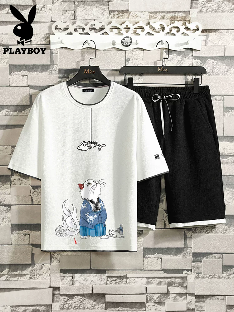 Футболка с коротким рукавом Playboy, комплект, хлопковая летняя одежда, коллекция 2023 года, для подростков