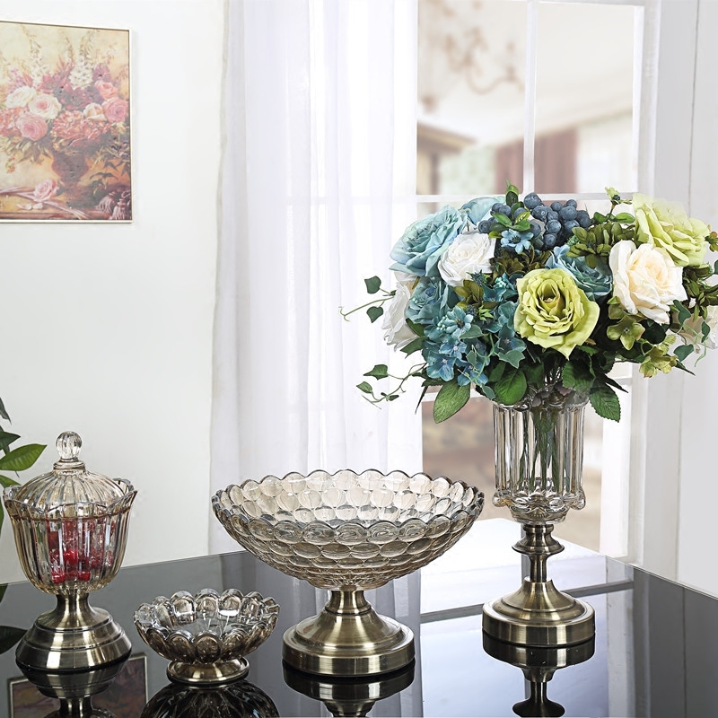 High-End Crystal Glass Living Room Dining Table Coffee Table Decorative Fruit Plate Fruit Jar Vase Ornaments European and American Style Home Set