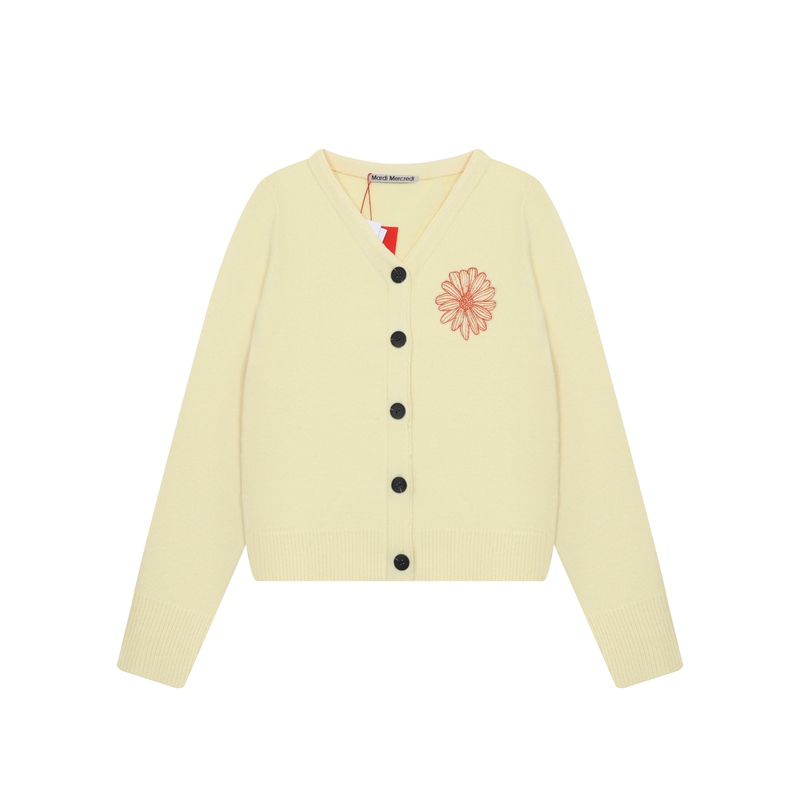 Korean Mari Daisy Embroidered Knit Cardigan Park Min-Young Style V-Neck Short Sweater Top Jacket for Women Trendy Korean Mari Daisy Embroidered Knit Cardigan Park Min-Young Style V-Neck Short Sweater Top Jacket for Women Trendy