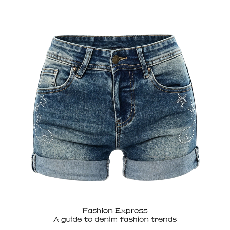 American Retro Denim Shorts for Women, Summer Age-Reducing Star-Studded Rhinestone Hot Girl Low-Waist Fashion Rolled Hem Casual Hot Pants Trendy American Retro Denim Shorts for Women, Summer Age-Reducing Star-Studded Rhinestone Hot Girl Low-Waist Fashion Rolled Hem Casual Hot Pants Trendy