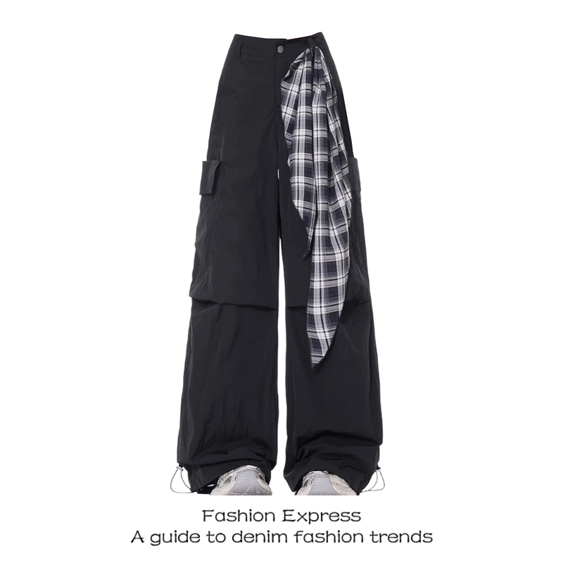 Vintage Street Casual Pants for Women, Summer Thin Style 2026, American Street Style Black Paratrooper Cargo Parachute Sweatpants Trendy