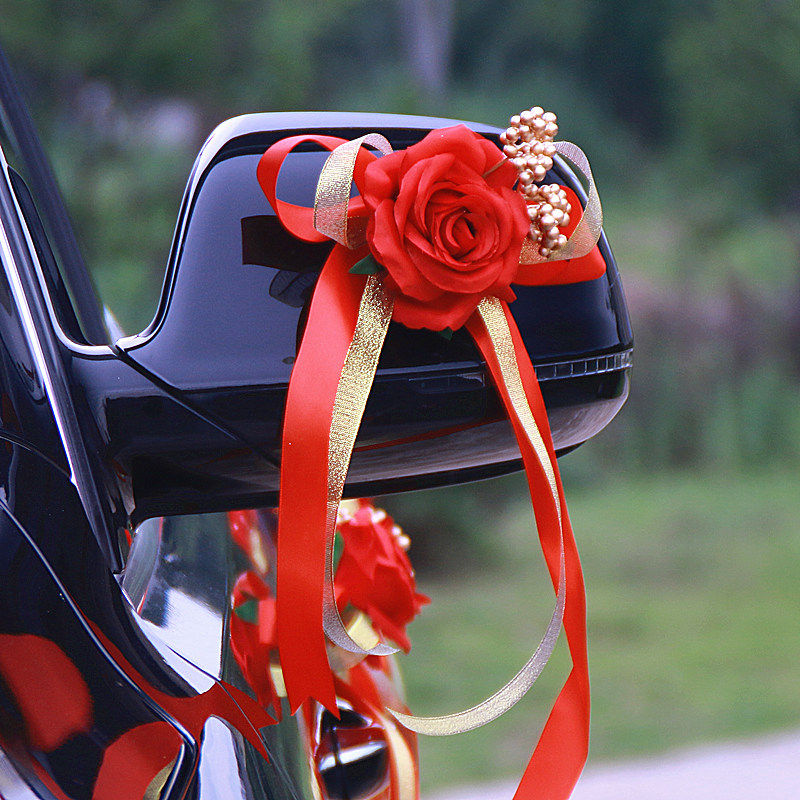 The main and vice wedding car decoration pull flower rearview mirror embellishment door handle decoration imitation rose wedding flower motorcade arrangement