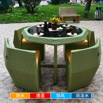 Outdoor outdoor leisure balcony cafe table and chair furniture rattan chair coffee table five-piece set creative courtyard small round table