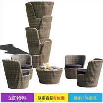 Outdoor woven rattan villa garden table and chair rattan leisure coffee table combination dining chair courtyard furniture rattan chair five-piece set