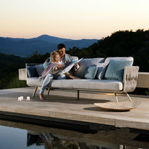 Outdoor Rattan woven belt sofa soft hotel balcony club engineering model room rattan chair three-piece furniture combination