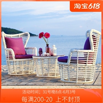 Rattan chair Three sets leaning back chair iron art table and chairs balcony small tea table outdoor table and chairs courtyard outdoor rattan chair combination