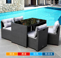 Outdoor balcony table and chair kit rattan chair coffee table three-piece set five-piece outdoor leisure small rattan chair combination special offer