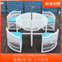 Outdoor table and chairs outdoor patio Courtyard Rattan 3-piece Balcony Small Tea Table Combination Home Round Table Chair Casual