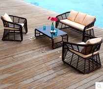 Outdoor rattan sofa combination balcony casual single double rattan chair sofa high-end reception sofa chair coffee table