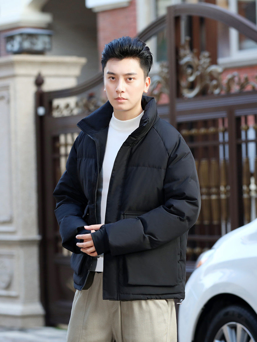 Winter 2021 New down jacket Men's short Loose White Duck Suede Lovers thickened Collar Tooling Jacket Blasting