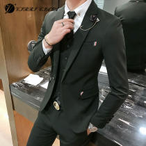 Suit suit suit mens two-piece slim Korean version of handsome suit groom wedding dress business host mens clothing