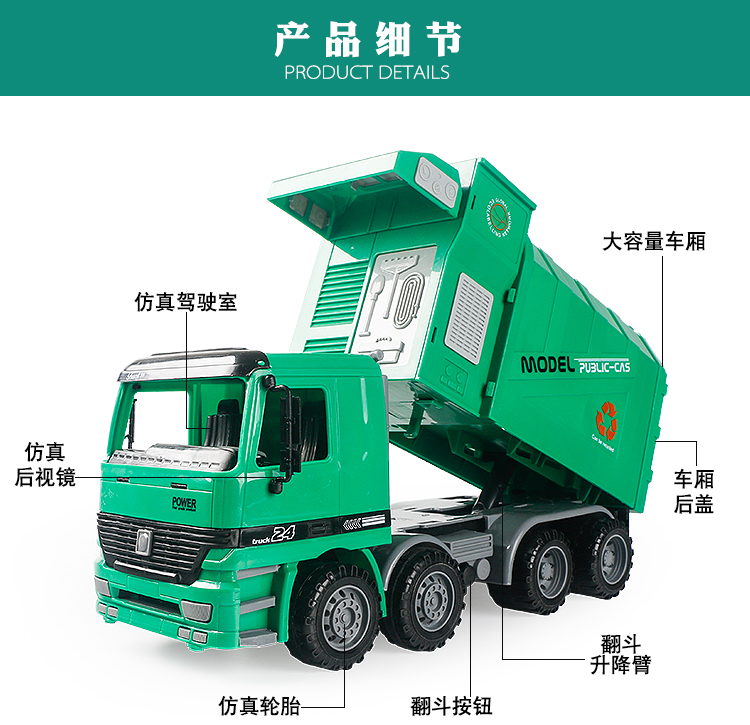 Lớn quán tính tay quay vệ sinh điều khiển từ xa xe rác rác làm sạch xe ô tô làm sạch xe kỹ thuật mô hình xe đồ chơi trẻ em đồ chơi điều khiển từ xa