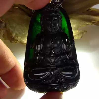 Myanmar natural A goods jade ink Cui lotus flower Guanyin hanging decoration Jieyang Labor supply