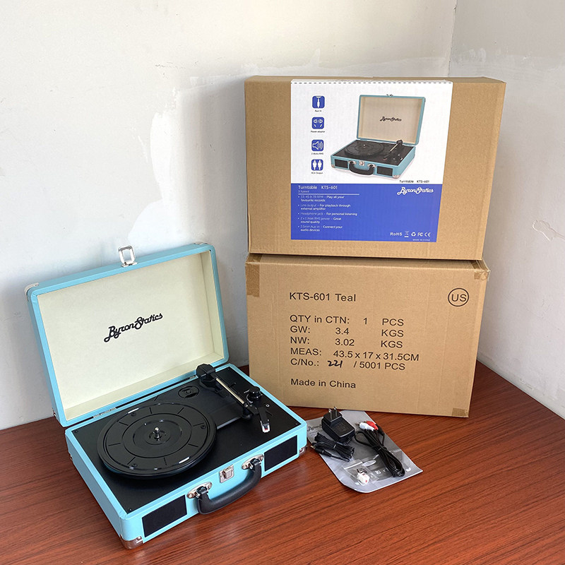 Виниловый проигрыватель 装逼送礼利器！出老美覆古黑胶唱片机3速内置立体声扬声手提箱