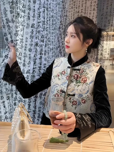 Элитный изысканный жилет, платье, комплект, китайский стиль, с вышивкой