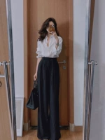 Белая рубашка + черные широкие брюки [нежный стиль/полный комплект женской одежды/костюм молочного стиля/девчачий наряд кроя/маленький костюм интернет-знаменитости/живой и игривый костюм-двойка/женственный наряд/женская одежда в зрелом стиле на рабочем месте]