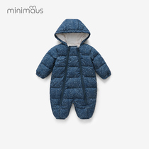 Baby down jacket jumpsuit thick plus velvet baby clothes white duck down winter baby warm hooded jacket