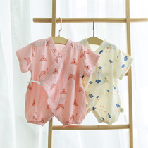 Baby jumpsuit gauze short-sleeved summer cotton monk clothes Climbing baby Summer thin newborn clothes