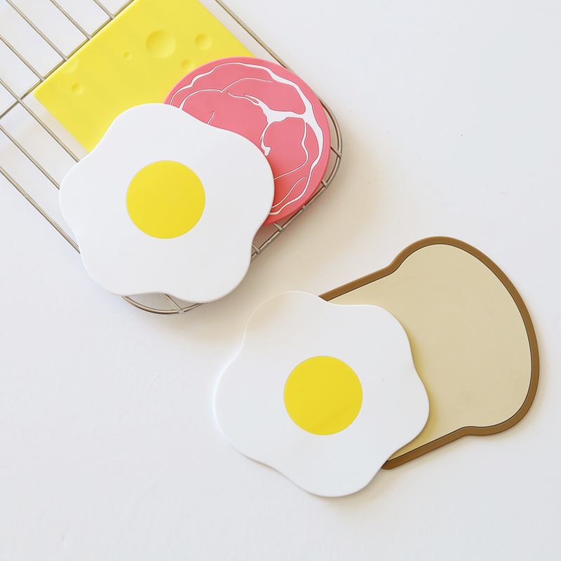 Mi - Omega - egg Toss cheese ham silicone cup cushion cute cartoon creative anti - slip insulation mat Japanese in wind
