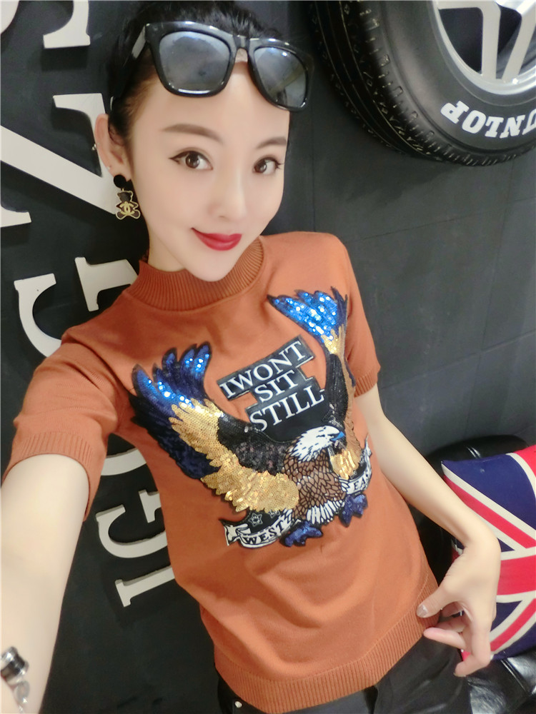 Áo len nữ mùa thu đông 2017 phiên bản mới của Hàn Quốc áo thun cổ cao bán nguyệt áo thun ngắn tay áo len mỏng chạm đáy áo thủy triều áo len mongtoghi