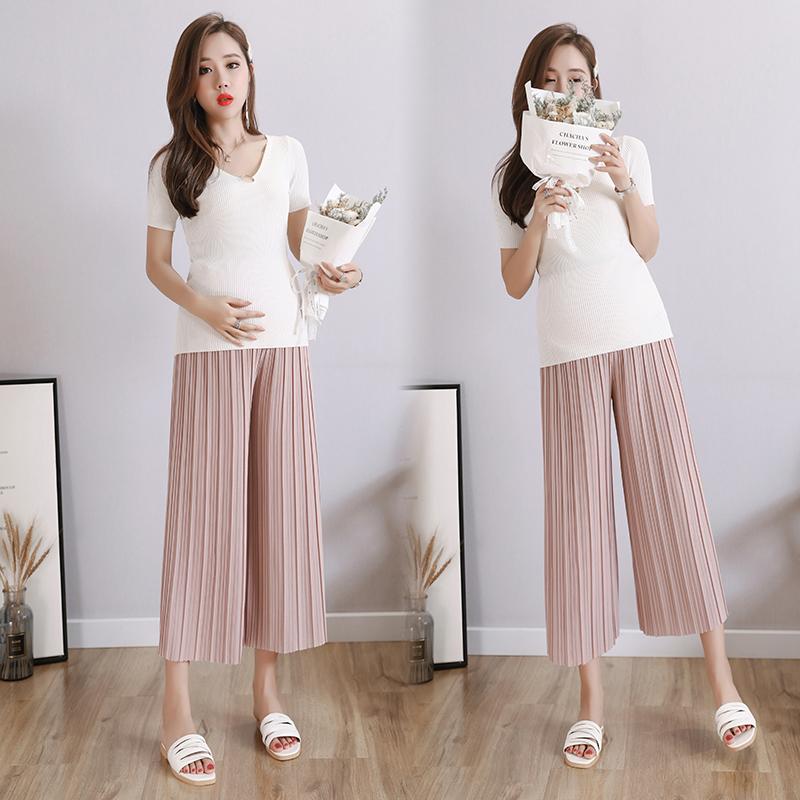 Pregnancy Woman Dress Pants Summer Thin out of summer 90% 9 Pants Spring Summer Moms Easy to Pregnant Women Broadlegged Pants